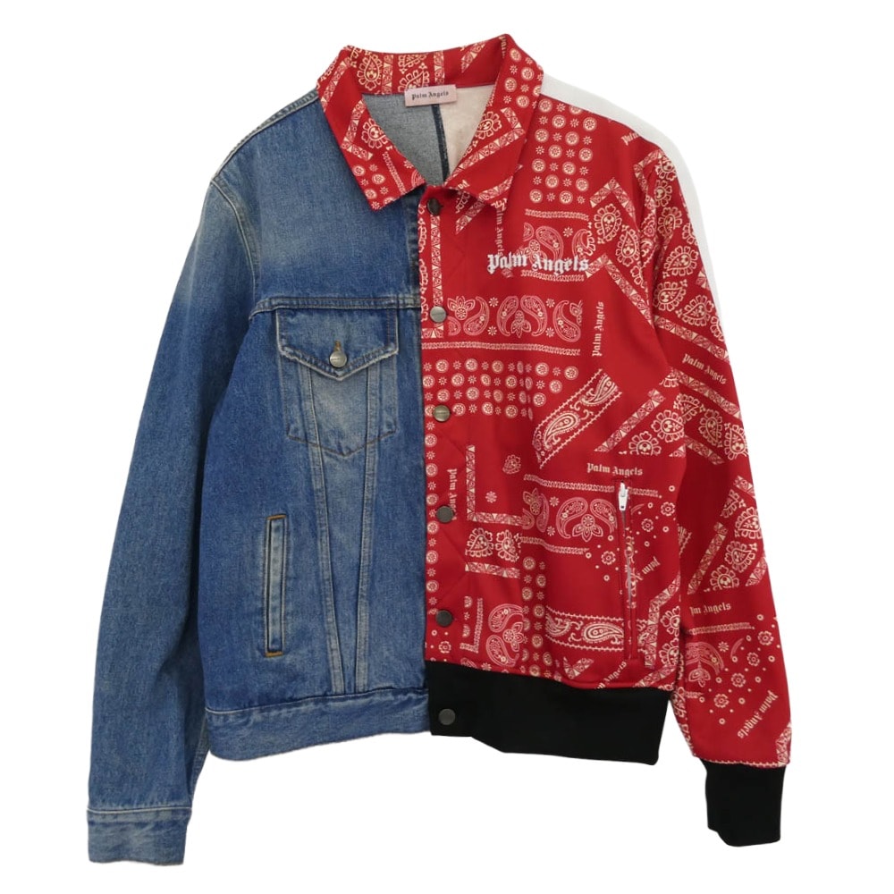 PALM ANGELS パームエンジェルス ジャケット PMYE010E19343021 バンダナ ジャージ トラックジャケット ドッキング デニム スプリット ジャケット インディゴブルー系 レッド系 マルチカラー系 L【中古】