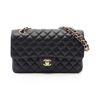 シャネル CHANEL マトラッセ Wフラップ ショルダーバッグ バッグ カーフ(牛革) レディース ブラック系 【中古】