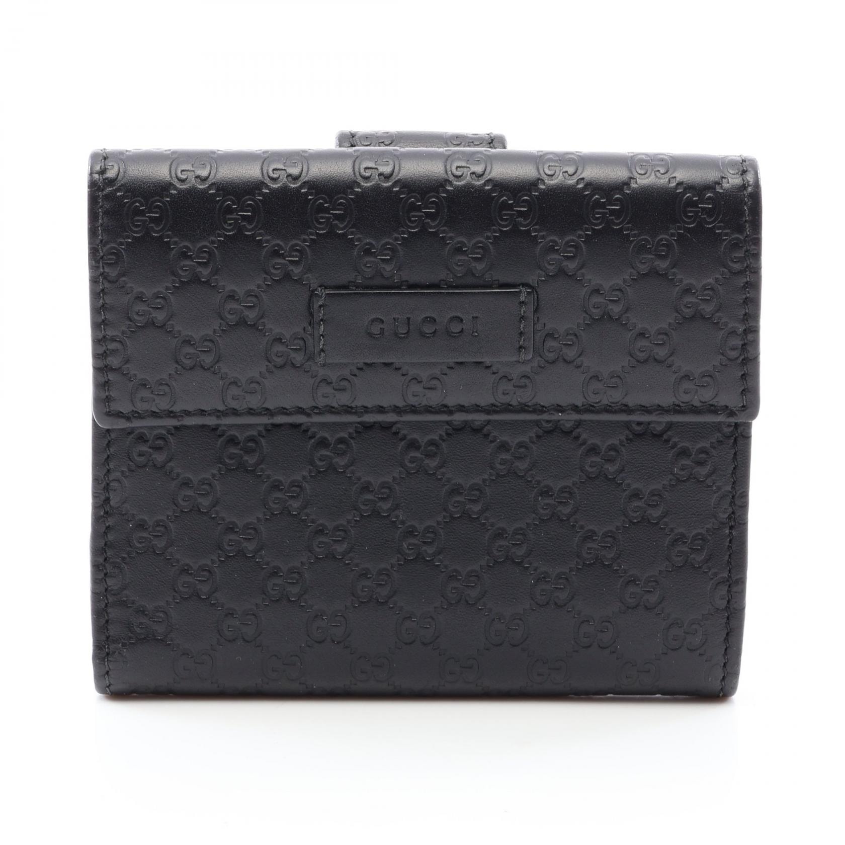 グッチ GUCCI マイクログッチシマ 二つ折り財布 財布 レザー レディース ブラック系 464916 【中古】