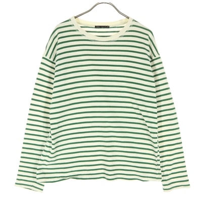 美品 ZARA ザラ ボーダー柄 長袖 クルーネック カットソー S グリーン系