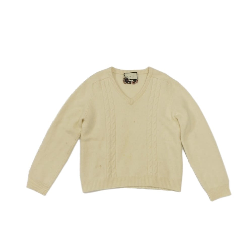 GUCCI グッチ ダブルG Vネック ケーブル ニット XL ウール カシミヤ GG アイボリー セーター 545684 XKARE