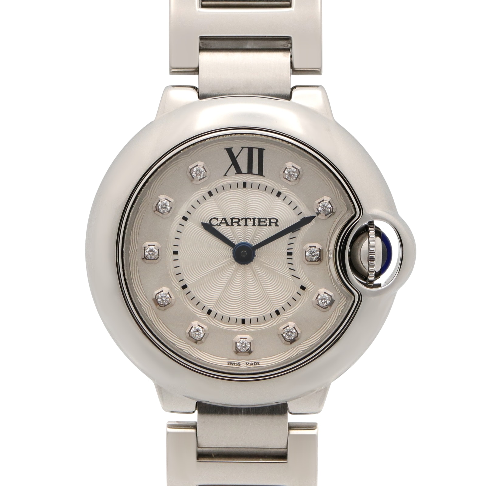 カルティエ CARTIER バロンブルー SM 11Pダイヤ 腕時計 時計 ステンレススチール ダイヤモンド レディース シルバー系 WE902073 【中古】