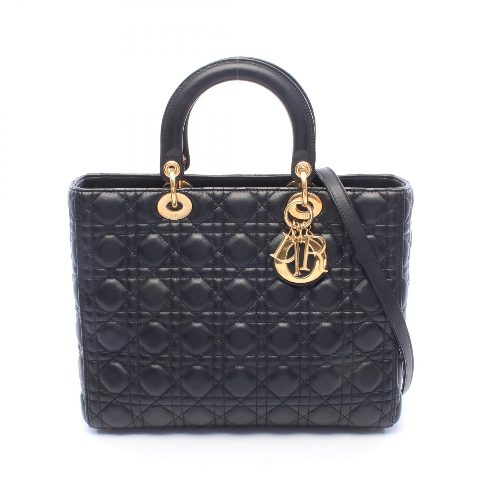 ディオール Dior レディディオール ラージ 2WAY ハンドバッグ バッグ レザー レディース ブラック系 【中古】