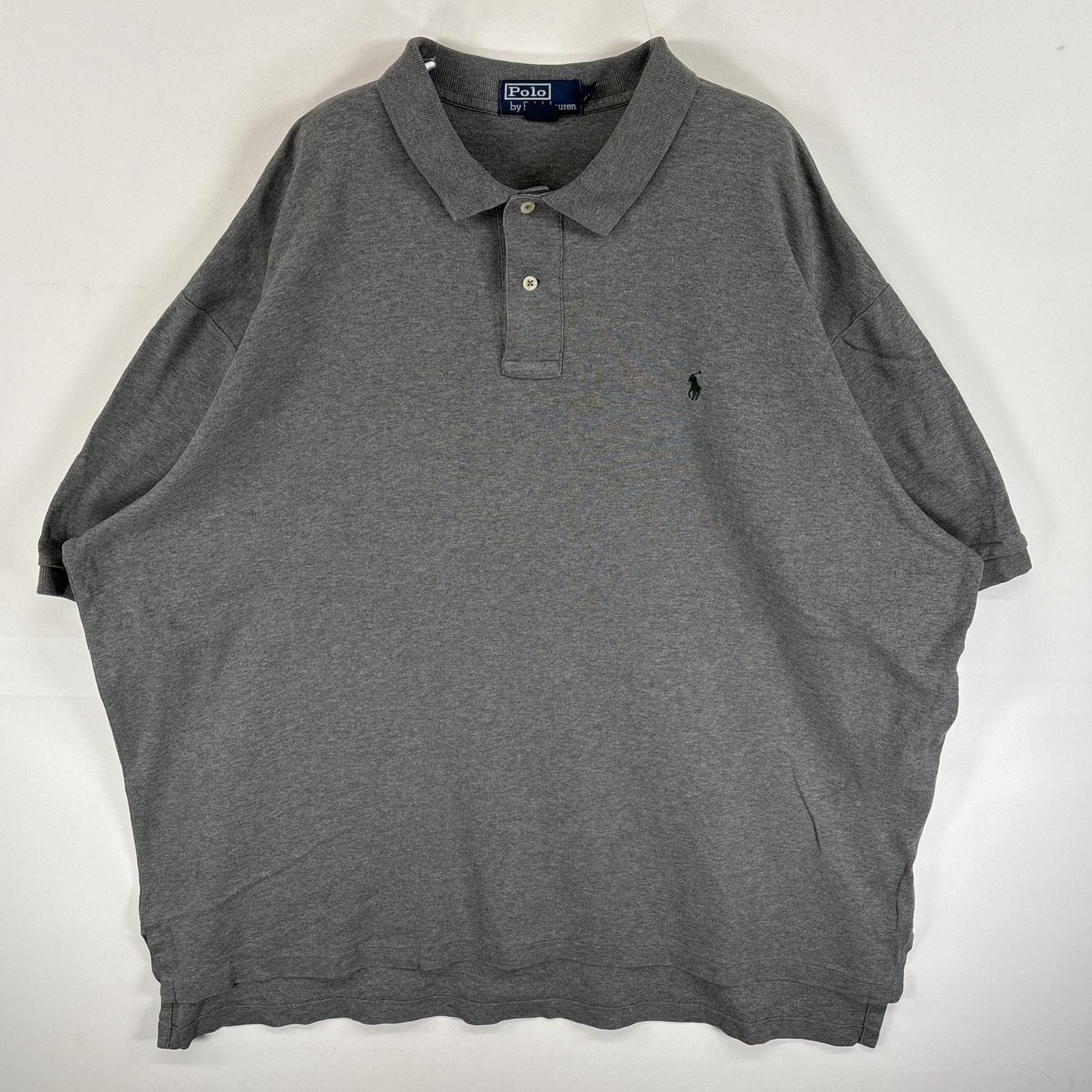 古着 90's/90年代 ポロバイラルフローレン Polo by Ralph Lauren 半袖 ポロシャツ ワンポイント ロゴ 刺繍 大きいサイズ 2ボタン 14041  グレー 無地 メンズ