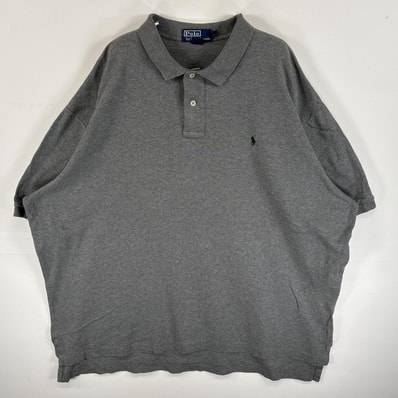 古着 90's/90年代 ポロバイラルフローレン Polo by Ralph Lauren 半袖 ポロシャツ ワンポイント ロゴ 刺繍 大きいサイズ 2ボタン 14041 グレー 無地 メンズ