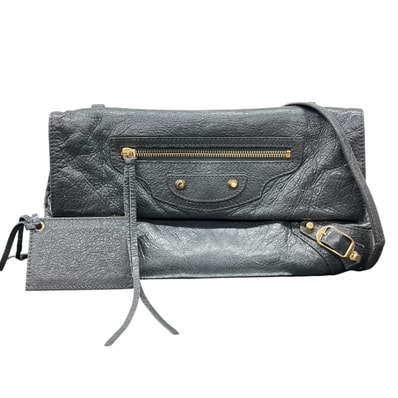 BALENCIAGA 希少 バレンシアガ クラシック エンベロープ 2way クラッチバッグ ショルダーバッグ 438768 レザー ダークグレー ゴールド金具 クロスボディ レディース ユニセックス シティ Y2K Bランク 中古 鑑定済 バレンシアガバッグ