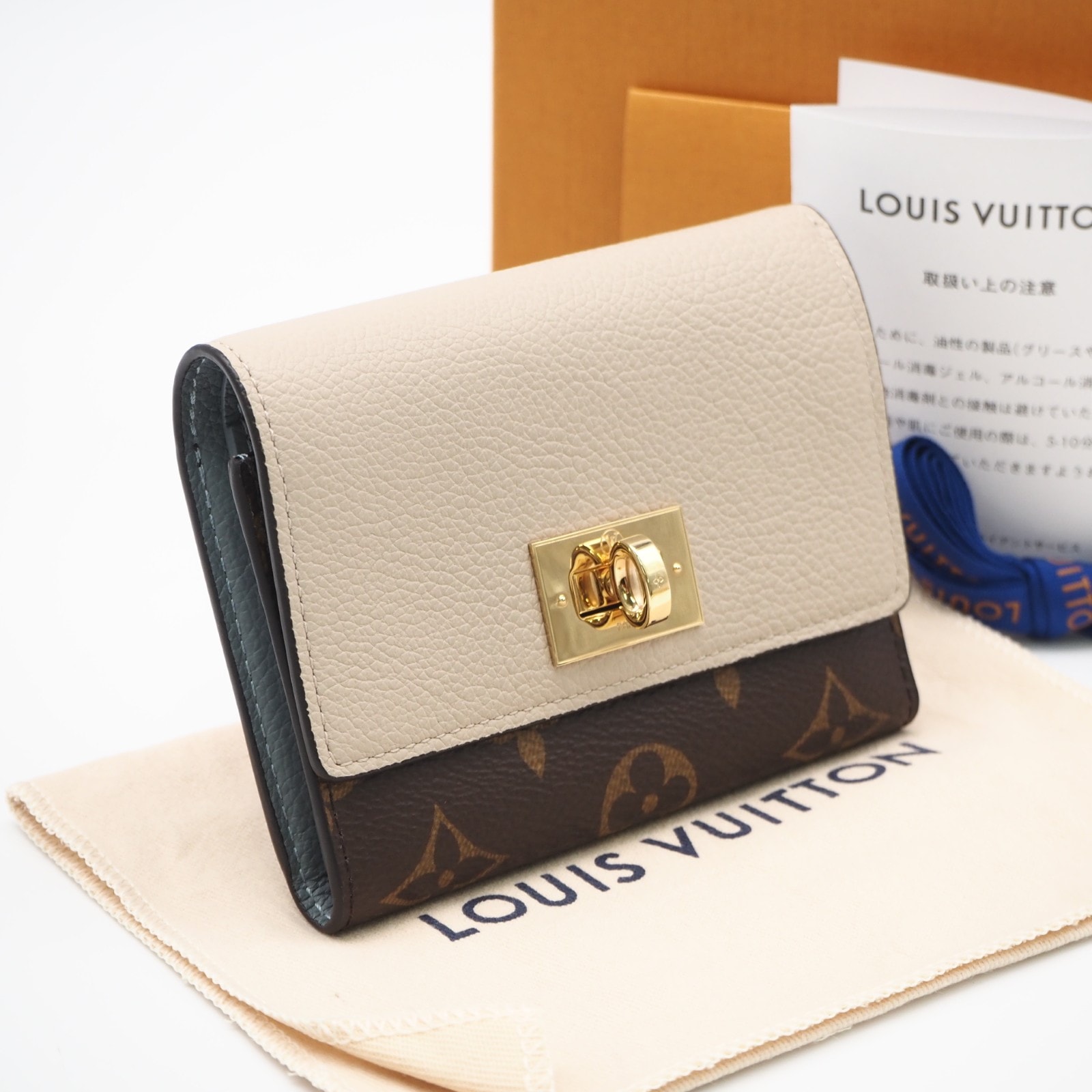 極美品 LOUIS VUITTON ルイ・ヴィトン モノグラム ポルトフォイユ ヴィクトリーヌ M82398 三つ折り財布 ベージュ ブラウン ブルー コーティングキャンバス カーフレザー レディース