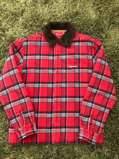 Supreme Faux Fur Collar Flannel Shirt "Red"