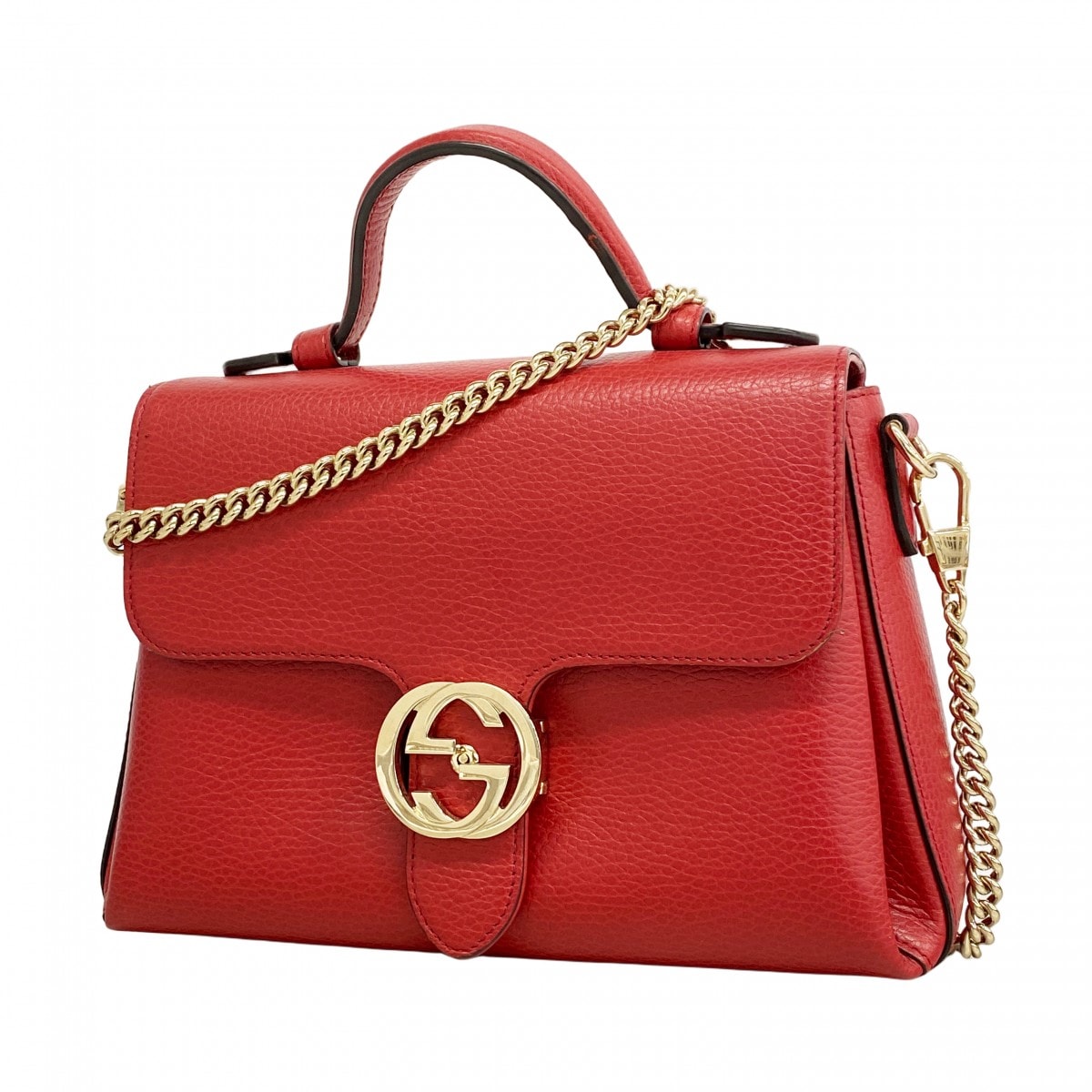 【6db2240-k】グッチ ハンドバッグ インターロッキングG 510302 レザー レッド シャンパンゴールド金具 2wayバッグ【中古】レディース