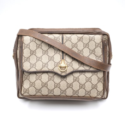 GUCCI(グッチ)オールドグッチ ヴィンテージ ショルダーバッグ GG柄 PVC レザー ブラウン ゴールド金具 レディース【中古】