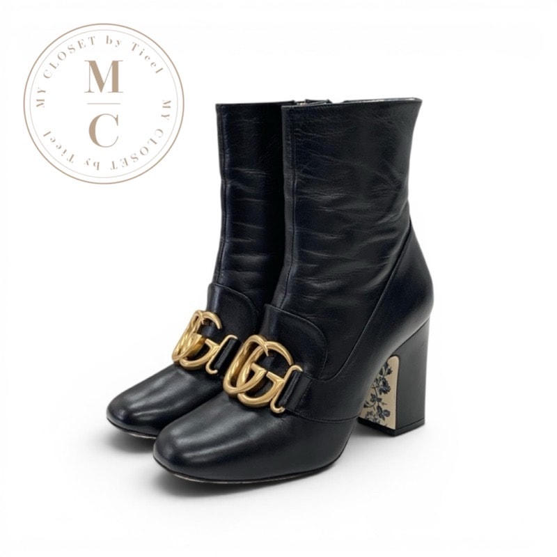 グッチ GUCCI ダブルG ブーツ ショートブーツ 靴 シューズ GGマーモント レザー ブラック 黒