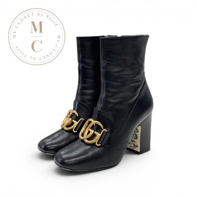 グッチ GUCCI ダブルG ブーツ ショートブーツ 靴 シューズ GGマーモント レザー ブラック 黒