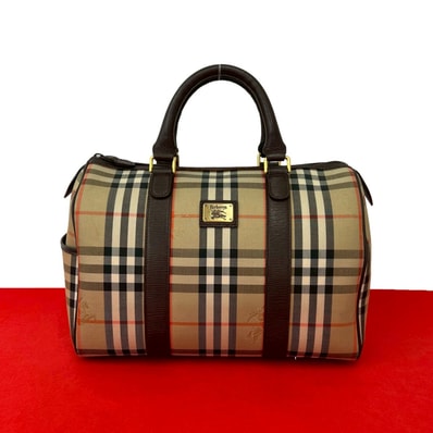 BURBERRY バーバリー ノバチェック シャドーホース 柄 キャンバス レザー ハンドバッグ ブラウン
57915