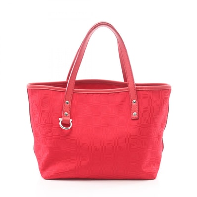 サルヴァトーレフェラガモ Salvatore Ferragamo ガンチーニ ロゴ総柄 トートバッグ バッグ キャンバス レザー レディース レッド系 21 A839 【中古】