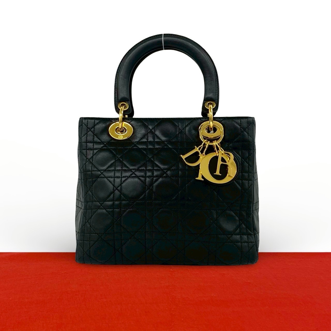 Christian Dior ディオール レディディオール  カナージュ ラムスキン ハンドバッグ ブラック
 73483