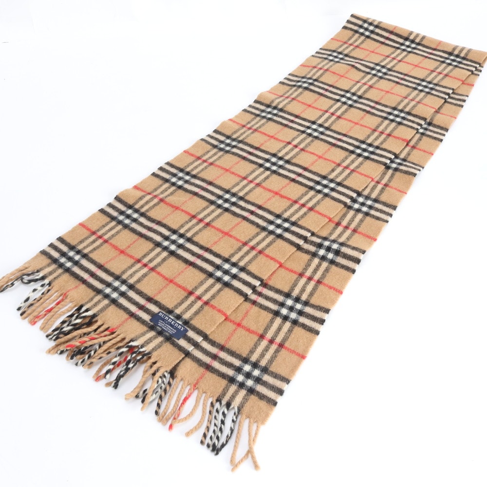 ■美品 バーバリー ノバ チェックフリンジ ベージュマフラー