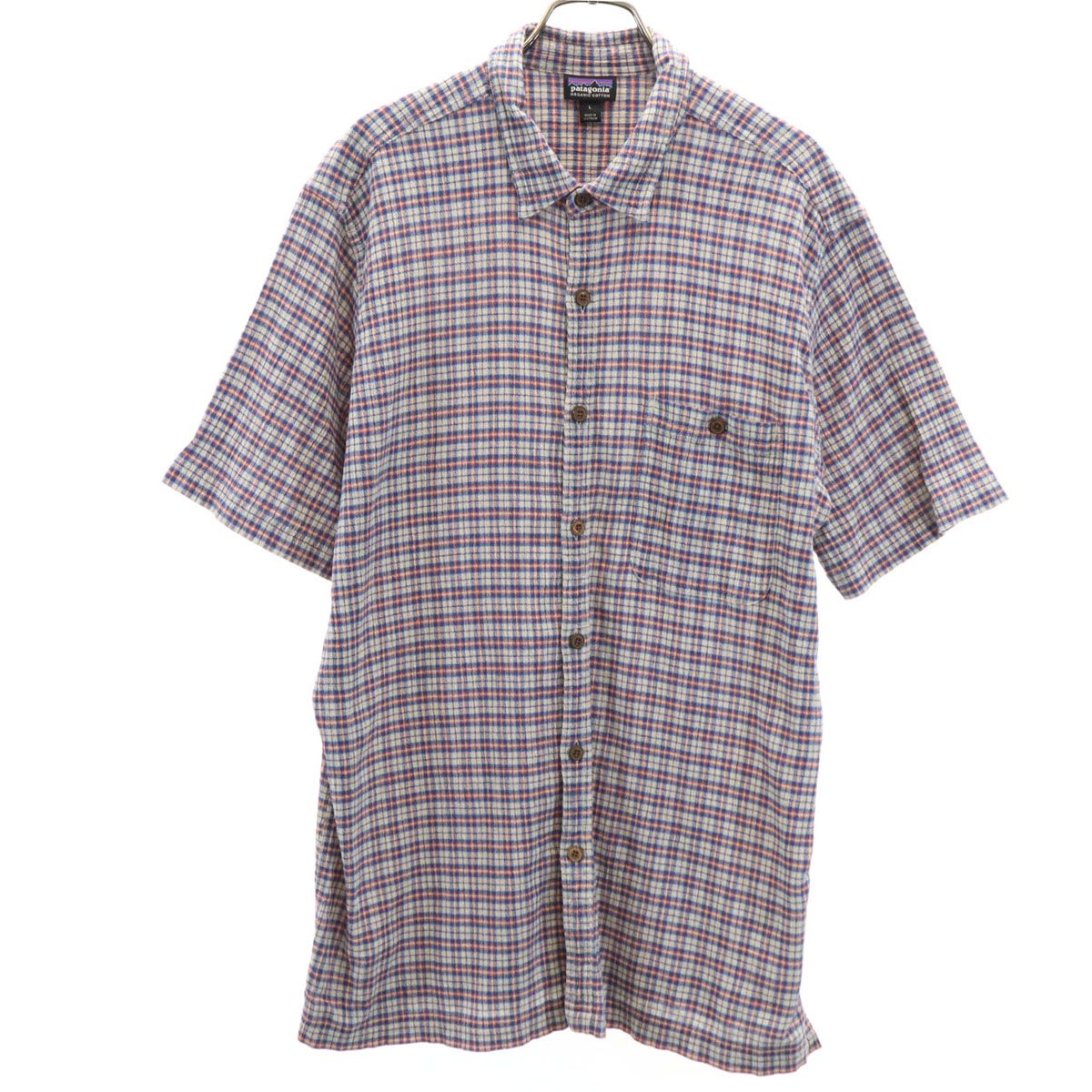 patagonia パタゴニア チェック柄 半袖 楊柳クレープ コットンシャツ L グレージュ系 アウトドア 52921SP16