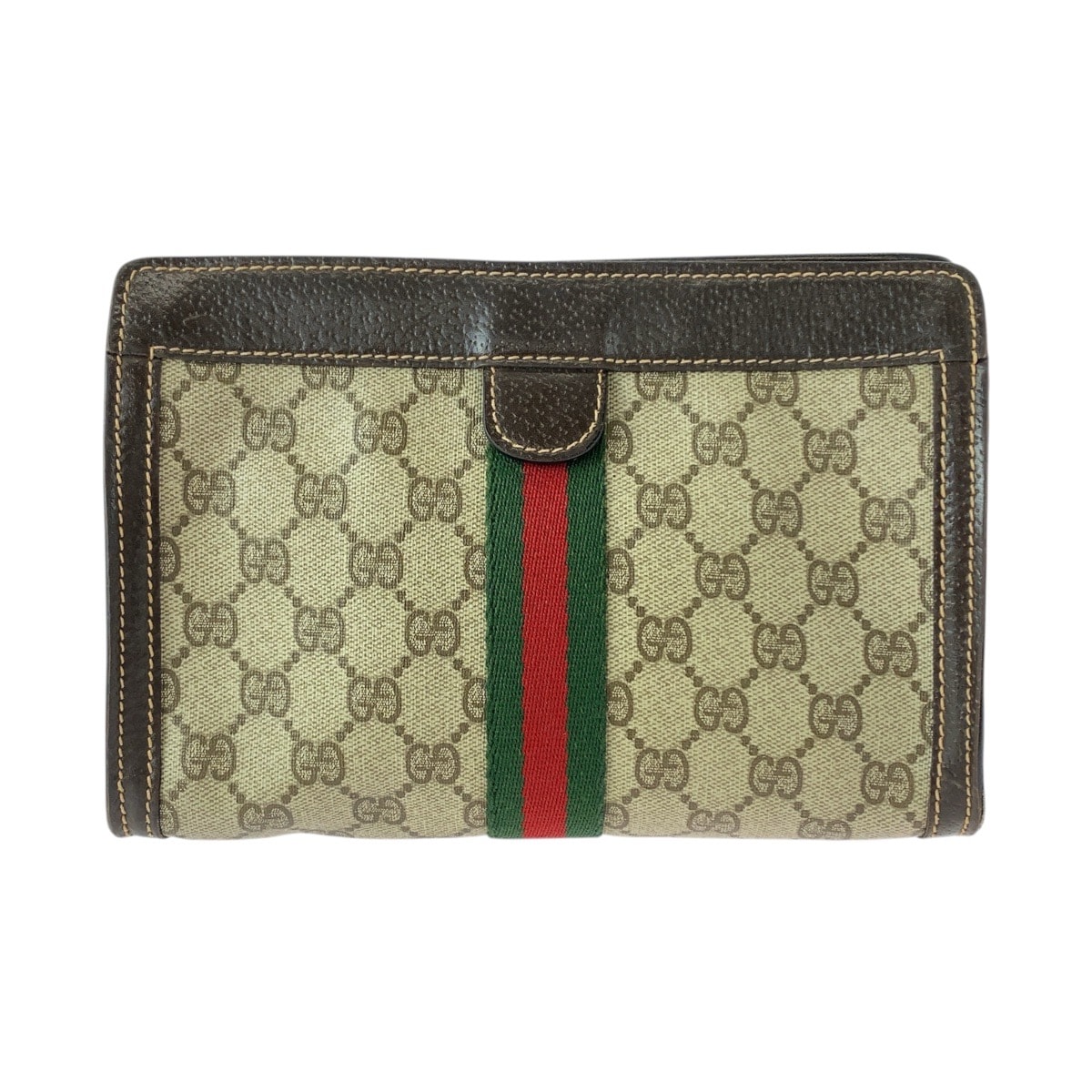 GUCCI グッチ ヴィンテージ シェリーライン ベージュ ブラウン GGスプリームキャンバス レザー/ クラッチバッグ セカンドバッグ 505723 【中古】