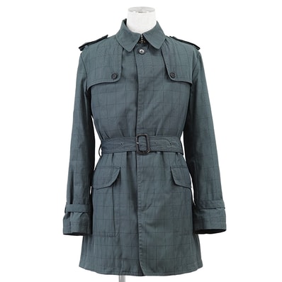 【SALE】DOLCE&GABBANA ドルチェアンドガッバーナ トレンチコート サイズ 46 メンズ MARTINI マルティーニ ハウンドトゥース ベルテッド キルティング ライニング アウター グリーン系 緑 総柄 イタリア製