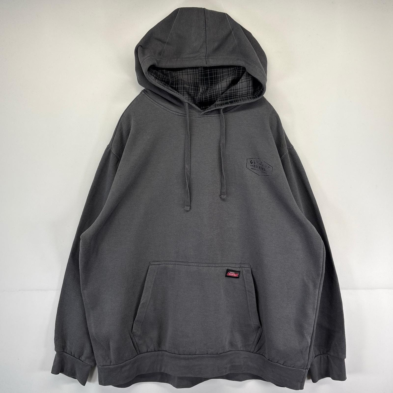 古着 ディッキーズ Dickies パーカー プルオーバー スウェット 大きいサイズ ワンポイントロゴ プリント 2XL ダークグレー系 メンズ