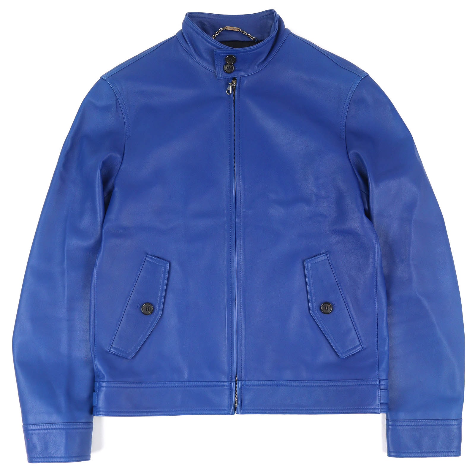 良品 ロエベ オールレザー シングルライダースジャケット ブルー メンズ 46