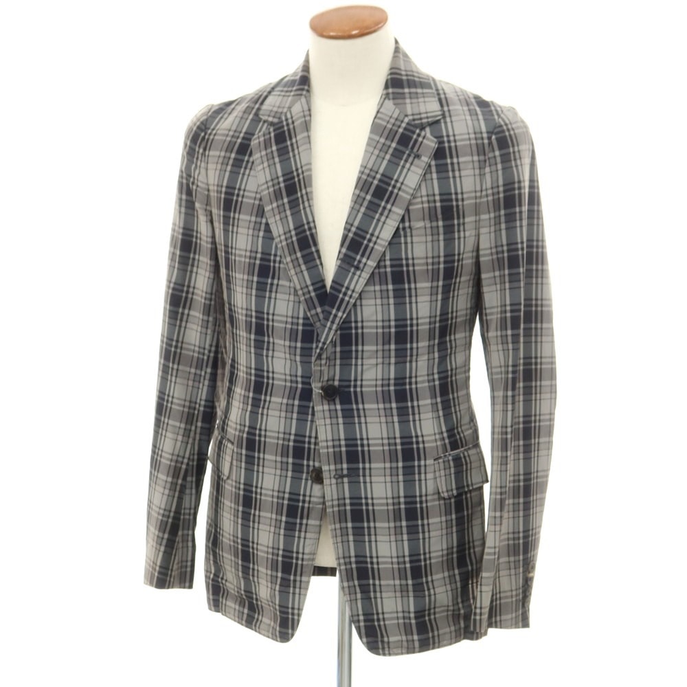 【中古】ドリスヴァンノッテン DRIES VAN NOTEN キュプラコットン チェック カジュアルジャケット グレーxブラック【サイズ46】【メンズ】