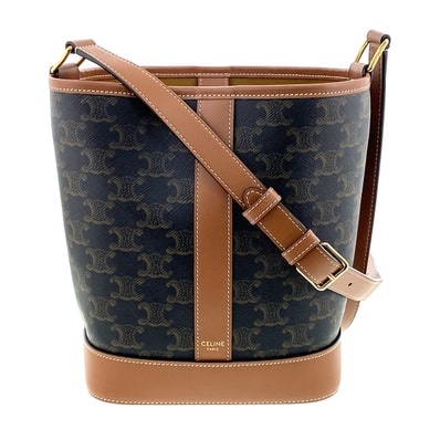CELINE セリーヌ トリオンフ スモールバケット ショルダーバッグ 191442 PVC レザー タン レディース【中古】