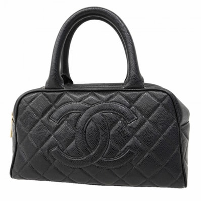 【6fa0639-k】シャネル ハンドバッグ マトラッセ キャビアスキン ブラック ゴールド金具【中古】レディース