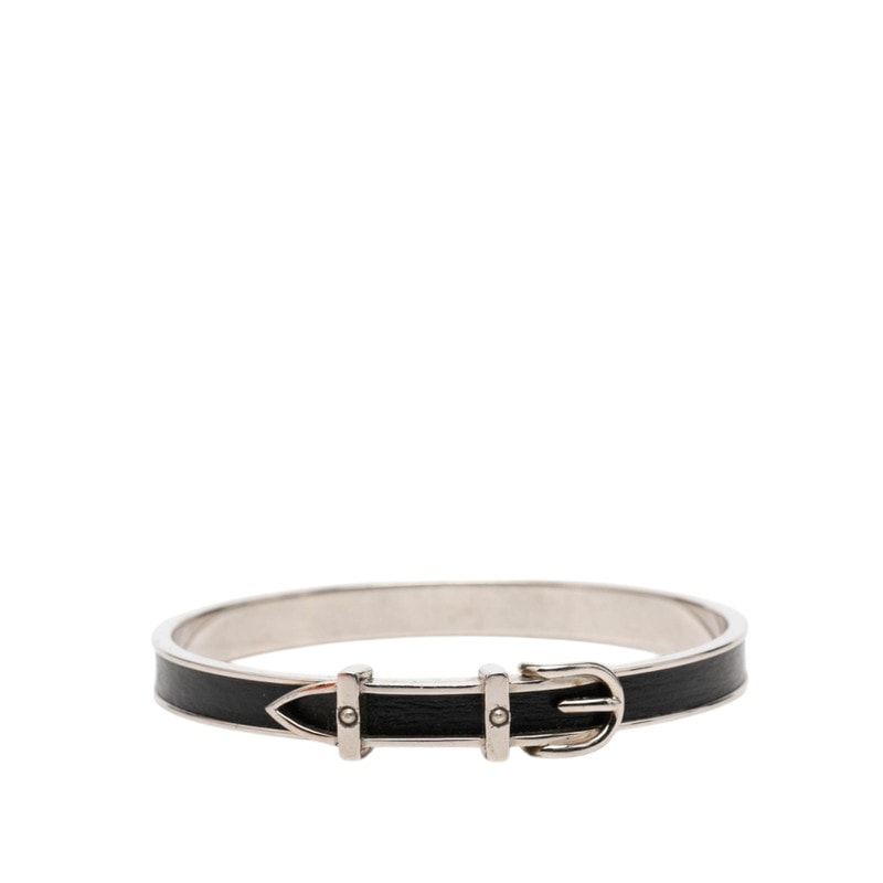 エルメス サンチュール ベルトモチーフ バングル シルバー ブラック メタル レザー レディース HERMES 【中古】