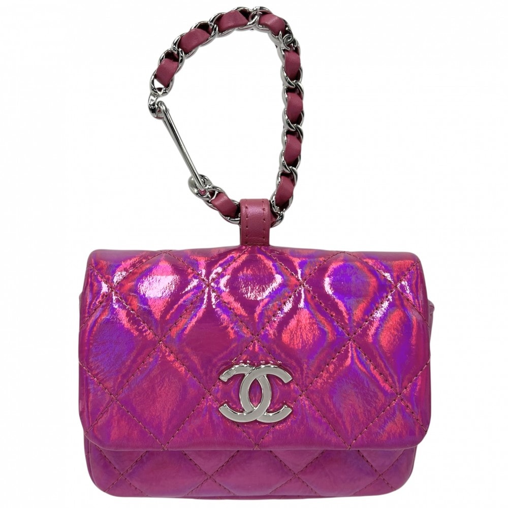 CHANEL シャネル ポーチ マトラッセ ココマーク チェーン ミニ 2023イヤーズギフト    ピンク シルバー金具 レディース 美品【中古品】