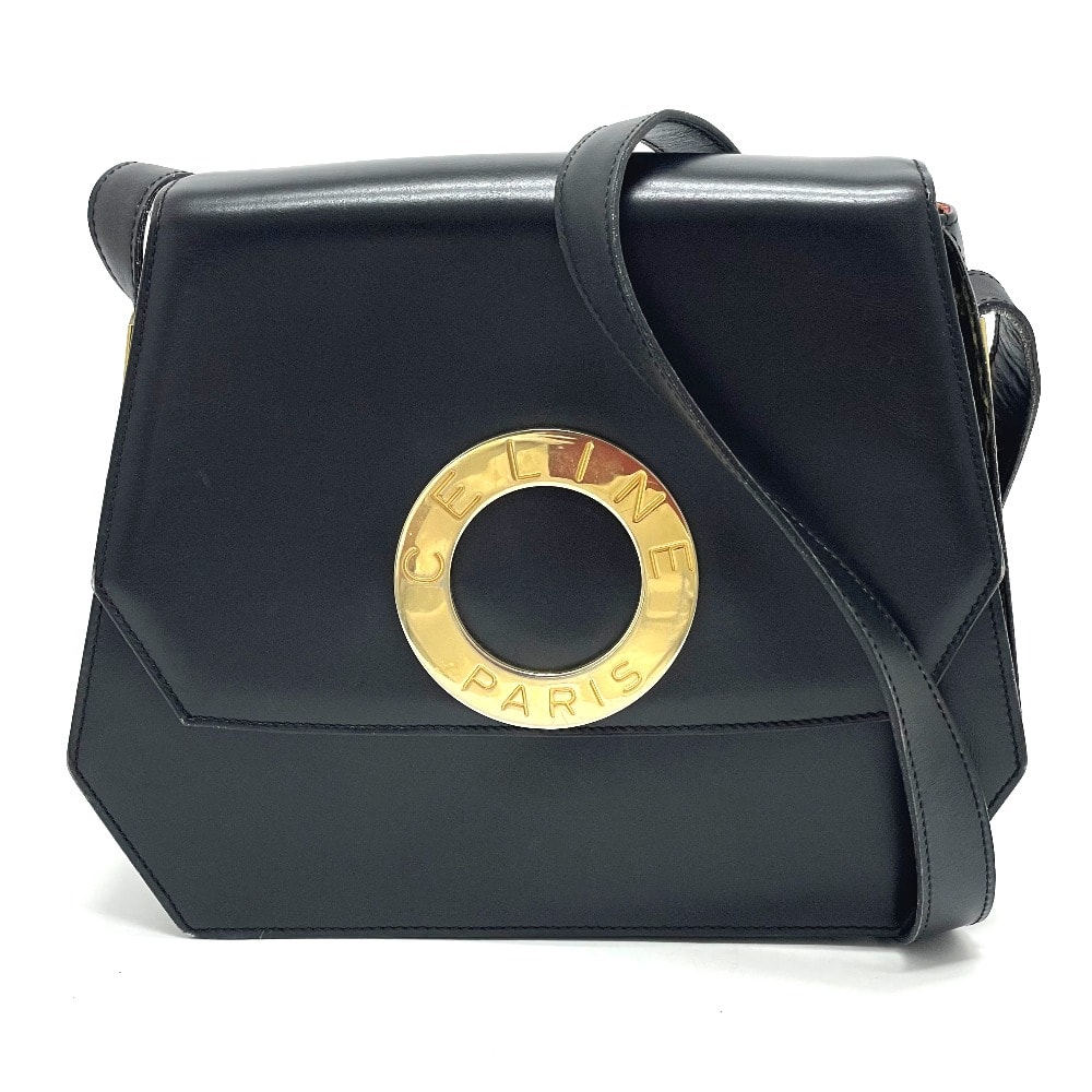セリーヌ CELINE アコーディオン ロゴ カバン 斜め掛け ショルダーバッグ レザー ブラック