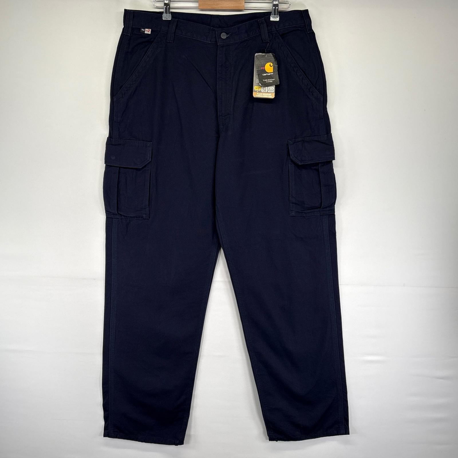 古着 デッドストック カーハート Carhartt ダック パンツ カーゴ ワーク タグ付き 作業着 サイドポケット W38 L36  ネイビー系 メンズ