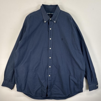 古着 ラルフローレン RALPH LAUREN 長袖シャツ ロゴ 刺繍 ボタンダウンシャツ 大きいサイズ XL ブルー系 チェック メンズ