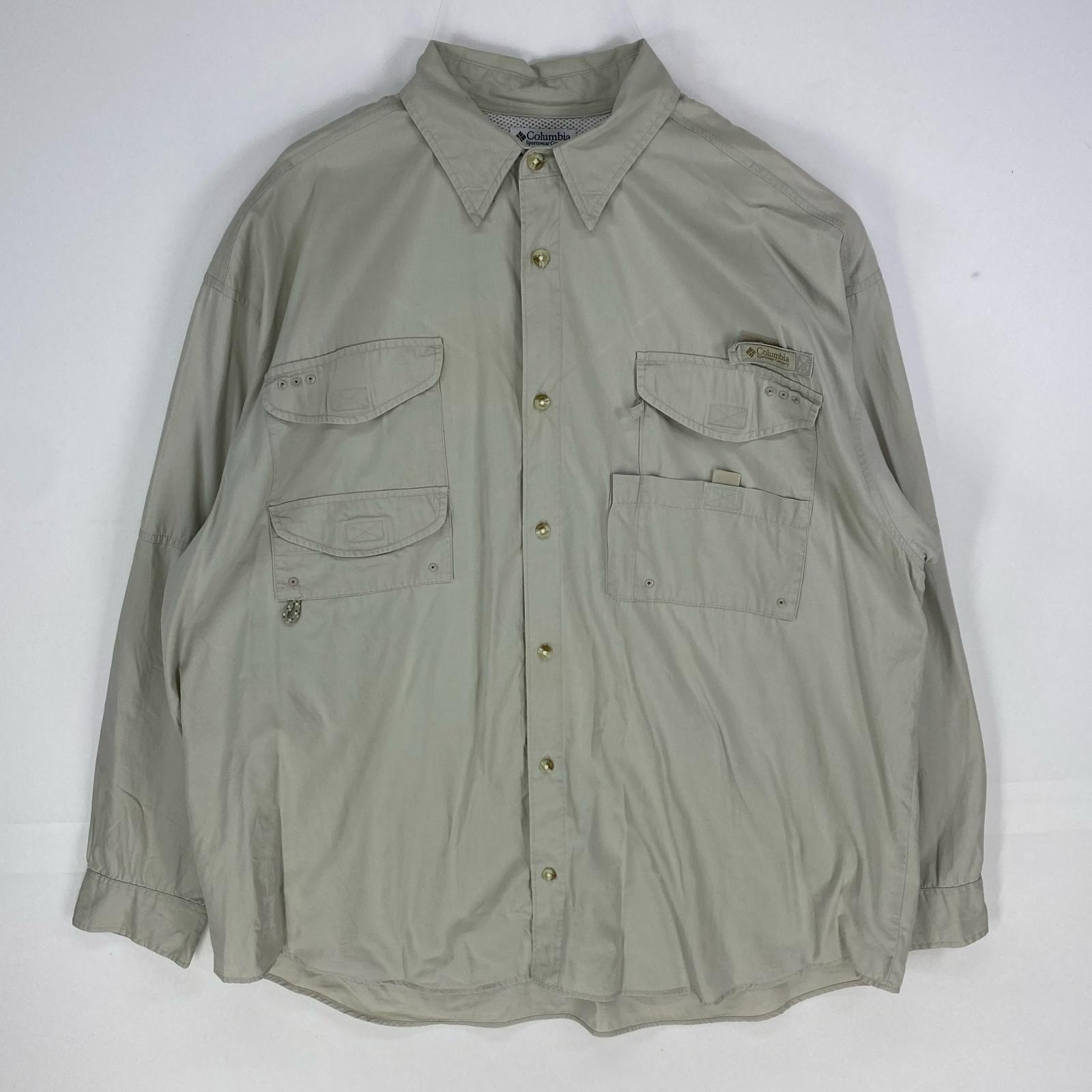 古着 コロンビア Columbia 長袖シャツ フィッシング ワンポイントロゴ ロングスリーブ アウトドア XL  ベージュ系 メンズ