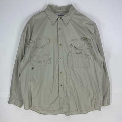 古着 コロンビア Columbia 長袖シャツ フィッシング ワンポイントロゴ ロングスリーブ アウトドア XL ベージュ系 メンズ