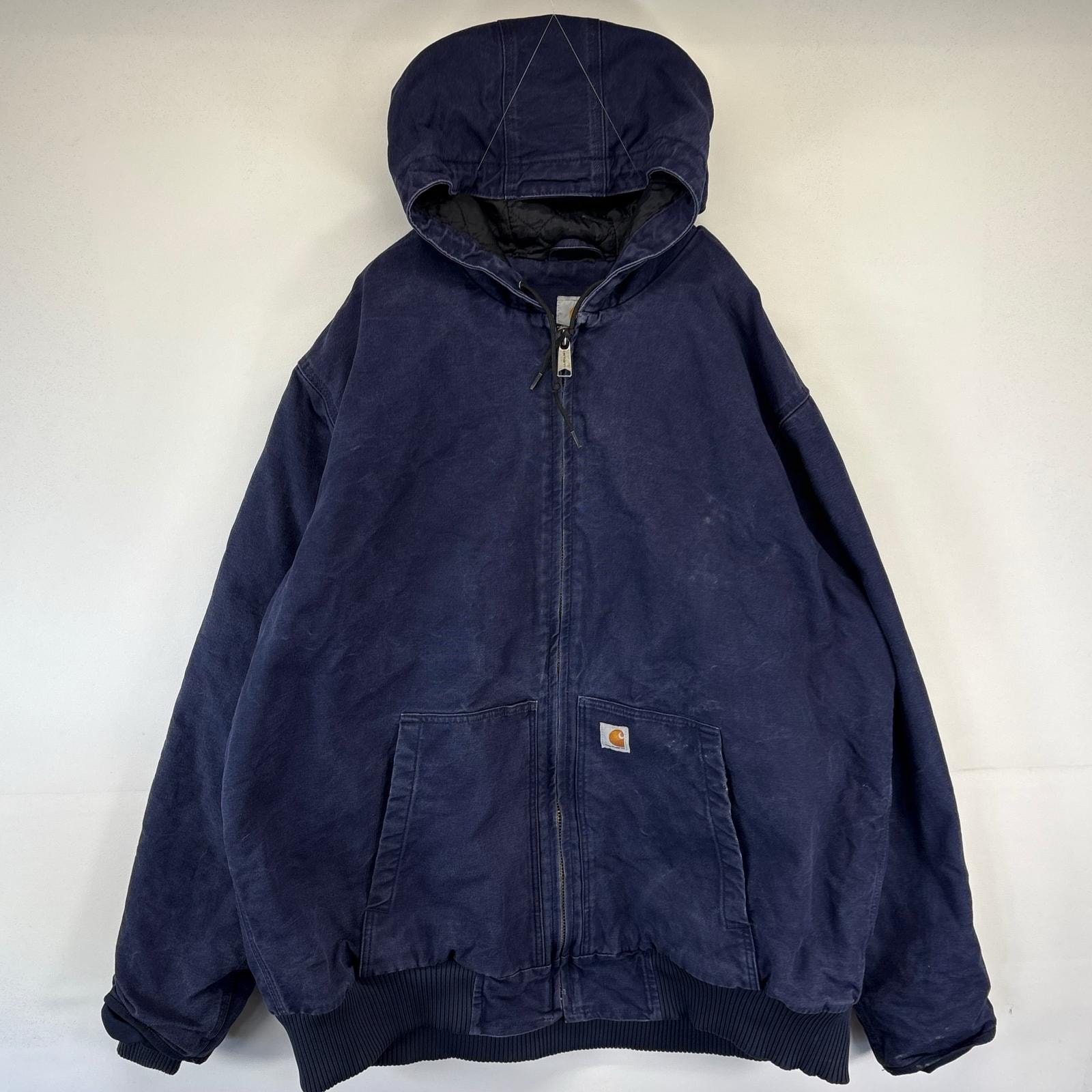 古着 カーハート Carhartt ワークジャケット アクティブジャケット ワンポイントロゴ フルジップ 大きいサイズ 3XL  ネイビー メンズ