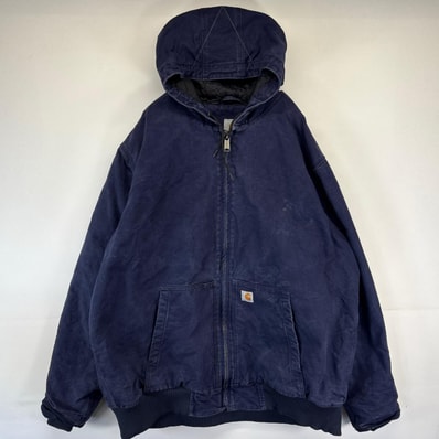 古着 カーハート Carhartt ワークジャケット アクティブジャケット ワンポイントロゴ フルジップ 大きいサイズ 3XL ネイビー メンズ
