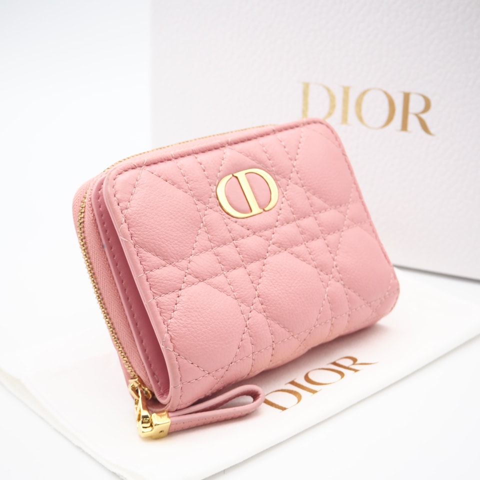 Dior ディオール カナージュ カーフスキン Dior Caro Scarlet ウォレット S5032UWHC 二つ折り財布 ピンク カーフレザー レディース