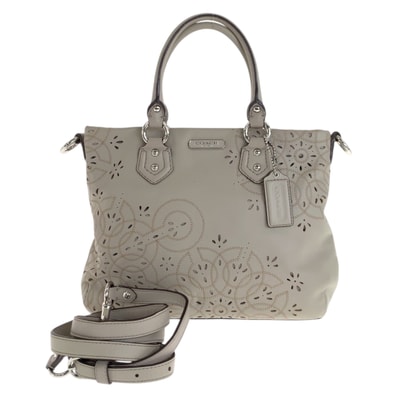 COACH コーチ オプアート パンチング 2way ベージュ シルバー金具 レザー ショルダーバッグ トートバッグ 600451 【中古】
