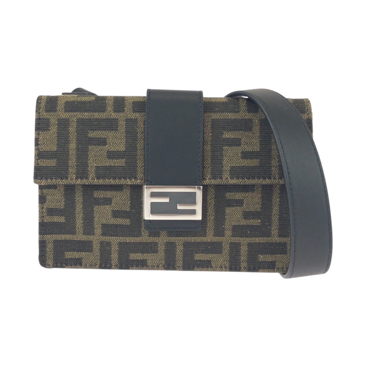 新品未使用 FENDI フェンディ ズッカ バゲット ブラウン ブラックシルバー金具 レザー ショルダーバッグ ウエストポーチ 601194 【中古】