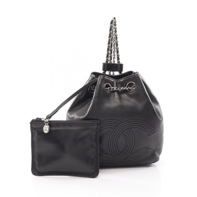 シャネル CHANEL ココマーク スモール巾着 リュックサック バックパック バッグ ラムスキン(羊革) レディース ブラック系 【中古】