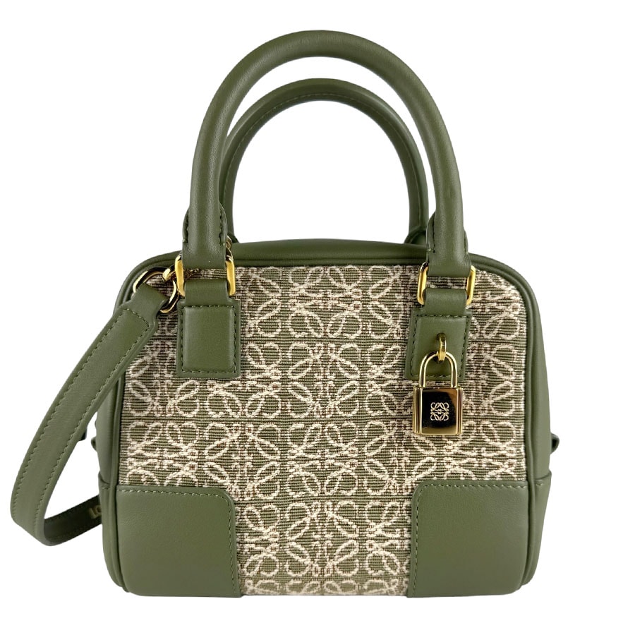 ロエベ LOEWE ハンドバッグ ショルダーバッグ アマソナ16 キャンバス/レザー グリーン レディース【中古】 z9495