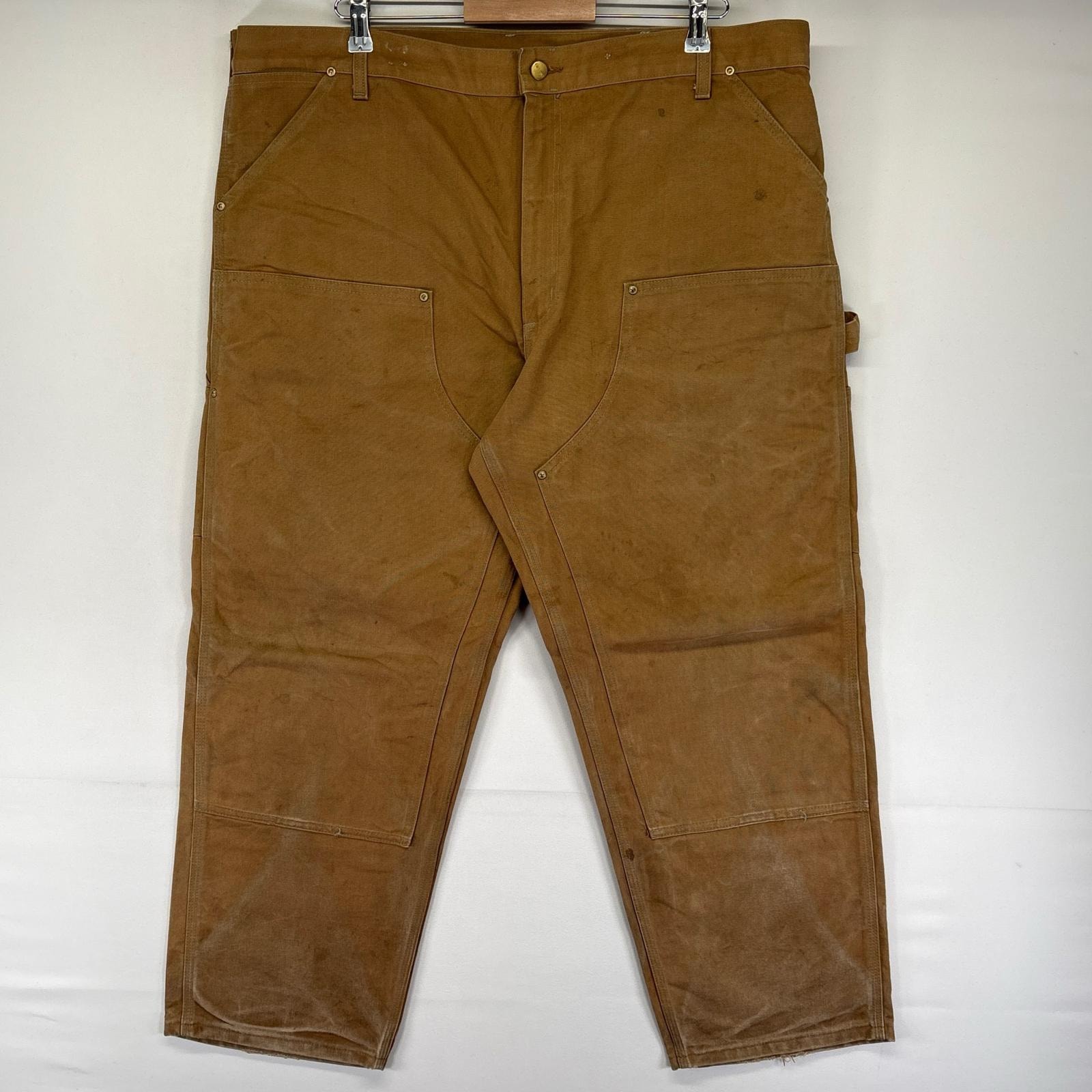 古着 カーハート Carhartt USA製 ダック パンツ ダックパンツ ワーク ダブルニー 大きいサイズ W42 L30  ブラウン系 メンズ