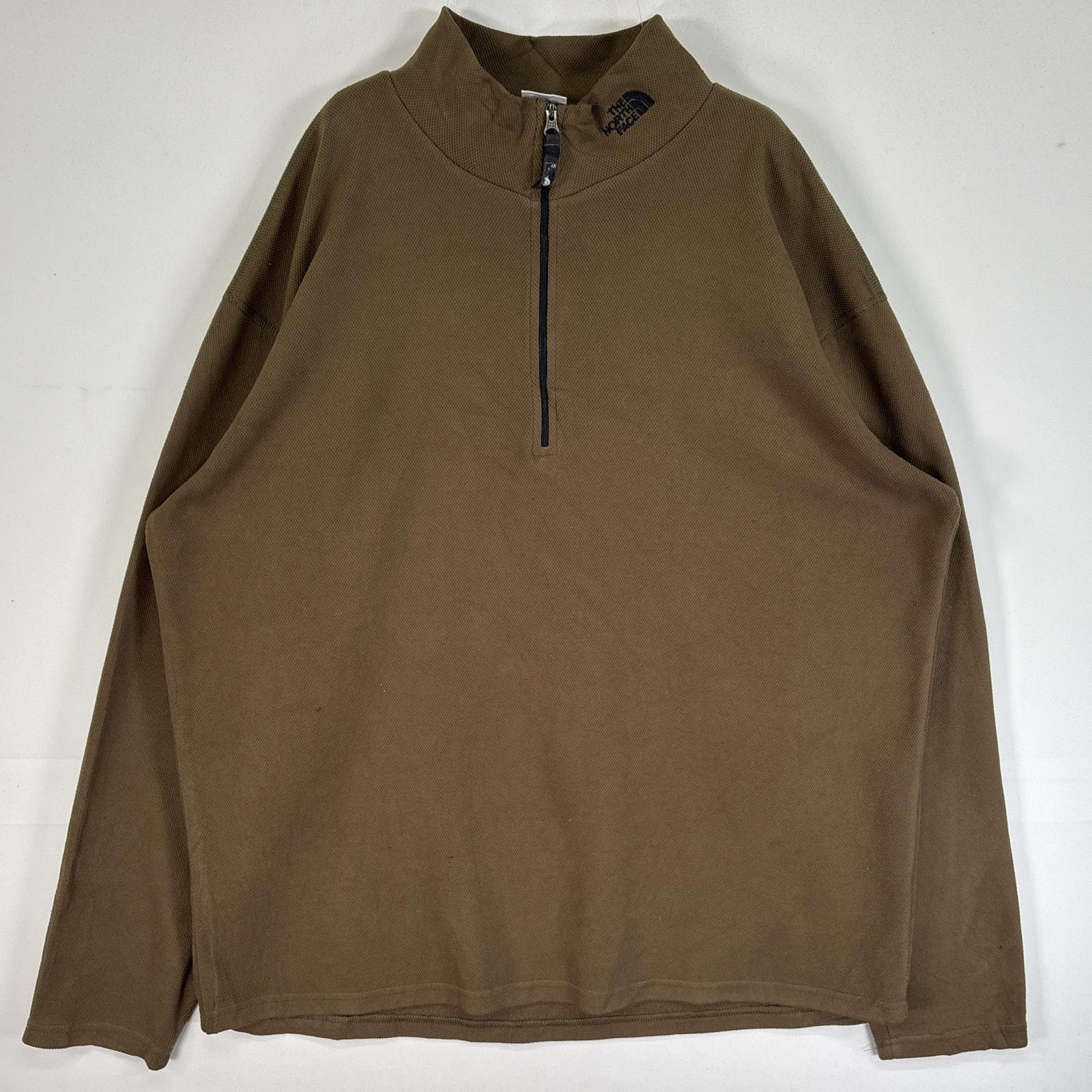 古着 ザ・ノースフェイス THE NORTH FACE フリースジャケット ロゴ 刺繍 ハーフジップ FLIGHT SERIES L  カーキ 無地 メンズ
