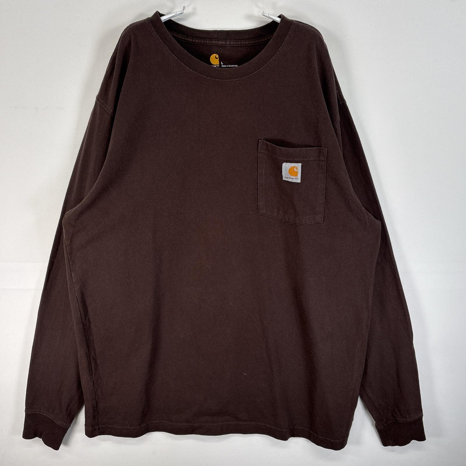 古着 カーハート Carhartt 長袖Tシャツ ワンポイント ロゴ 胸ポケ クルーネック L  ブラウン 無地 メンズ