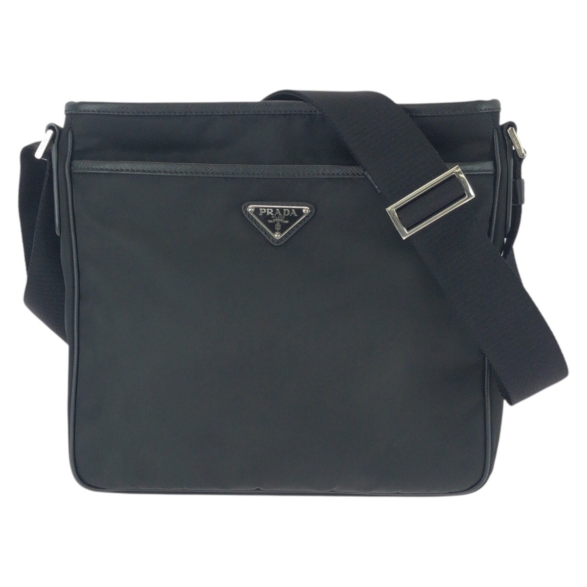 美品 PRADA プラダ テスート サフィアーノ 三角ロゴプレート ブラック 黒 シルバー金具 ナイロン レザー/ ショルダーバッグ メッセンジャーバッグ 603778 【中古】