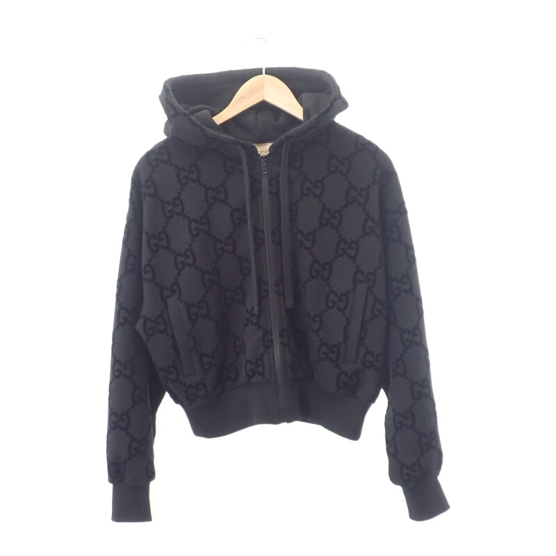 グッチ GUCCI GGブラッシュド フーデットジャケット XS 769546_XJF2X_1000 パーカー コットン ブラック メンズ レディース【中古】【Aランク】