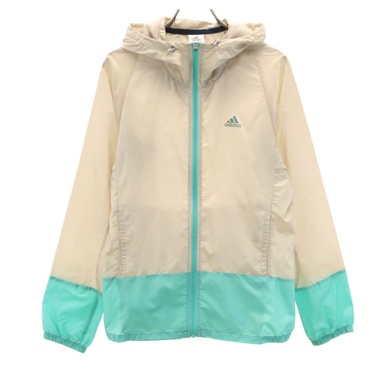 adidas アディダス バイカラー 長袖 ジップパーカー L ベージュ