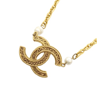 ★SALE【6jhb0891】シャネル ネックレス ヴィンテージ ココマーク GPメッキ フェイクパール ゴールド【中古】レディース