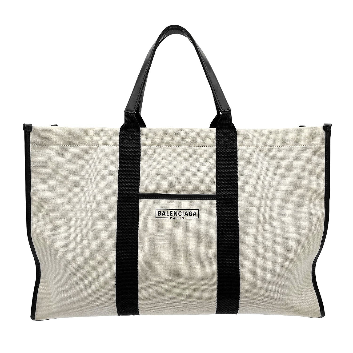 BALENCIAGA バレンシアガ ハードウェアラージ トートバッグ
 ストラップ欠損 キャンバス レザー ブラック メンズ
 【中古】